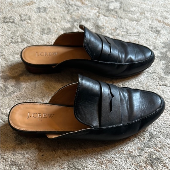 GUC J. Crew Black Leather Loafers Slip-On Style - Picture 2 of 5